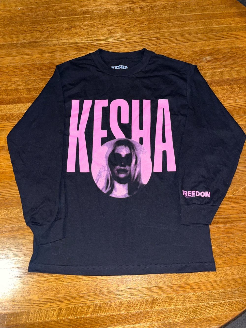 Kesha T*TS OUT Tour Black Long Sleeve with Pink Graphic/Tour Stops- 100% Cotton